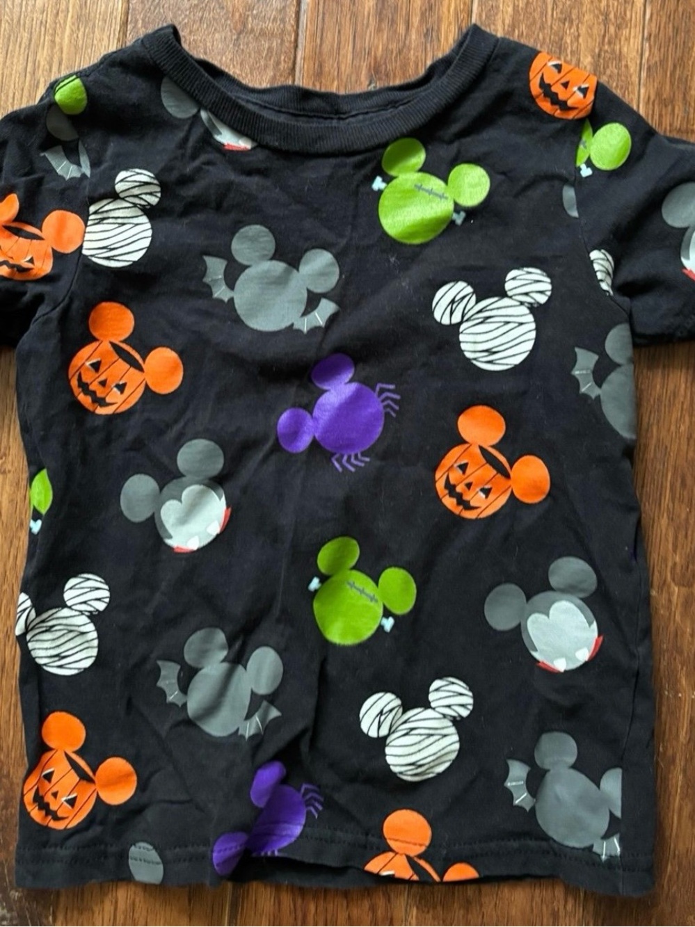Disney Parks XXS 2T Halloween Mickey Head Black Short Sleeve Shirt Tee Top